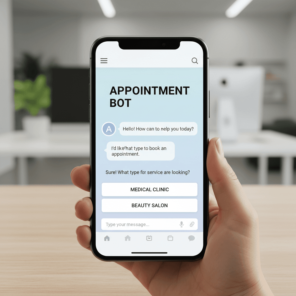 Smartphone with chatbot interface for appointment scheduling in a modern office setting